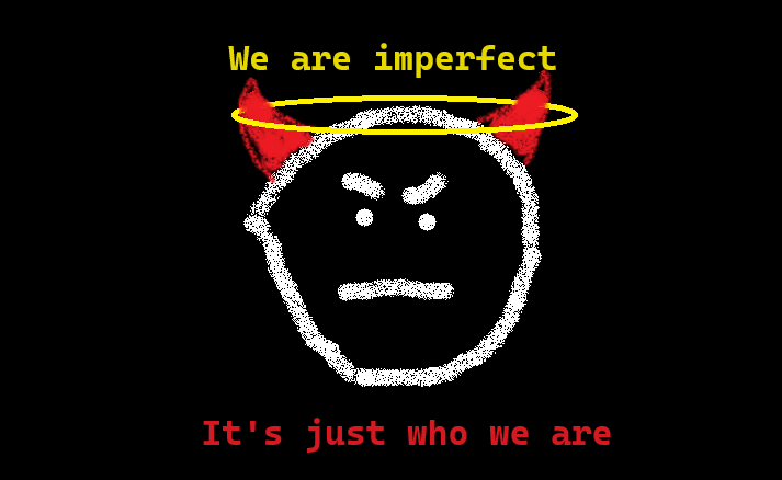 Angry face with devil horns and a halo